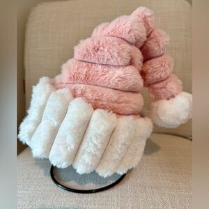 New SANTA HAT Pink & White Plush Ribbed Faux Fur Adult Size w/ Pom Pom